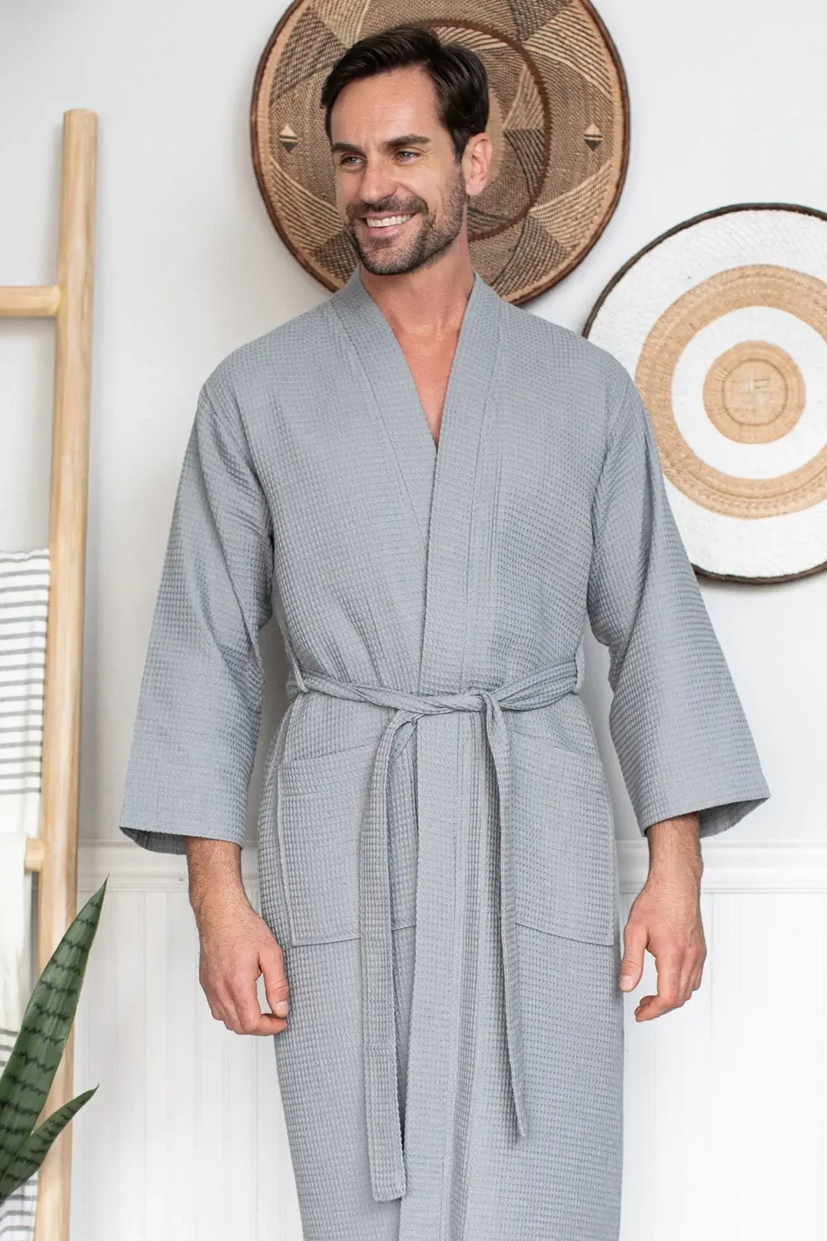Waffle Spa Bathrobe for Men -  Absorbent, Lightweight Lotus Linen