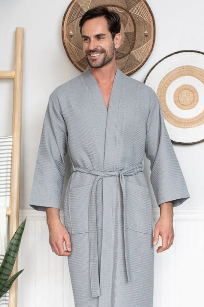 Waffle Spa Bathrobe for Men -  Absorbent, Lightweight Lotus Linen