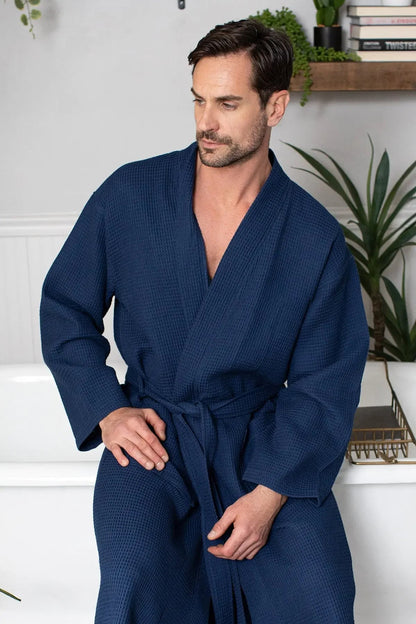Waffle Spa Bathrobe for Men -  Absorbent, Lightweight Lotus Linen