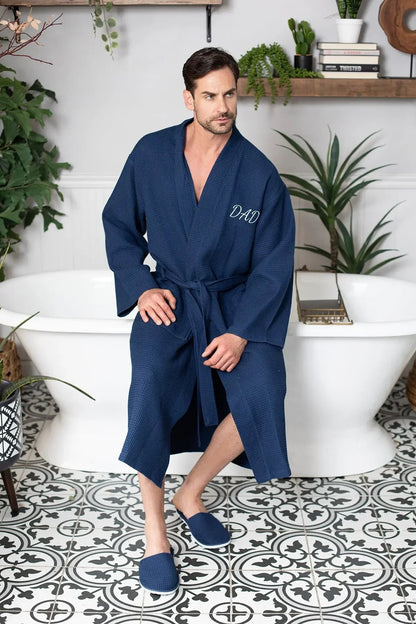 Waffle Spa Bathrobe for Men -  Absorbent, Lightweight Lotus Linen