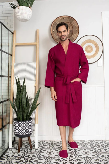 Waffle Spa Bathrobe for Men -  Absorbent, Lightweight Lotus Linen