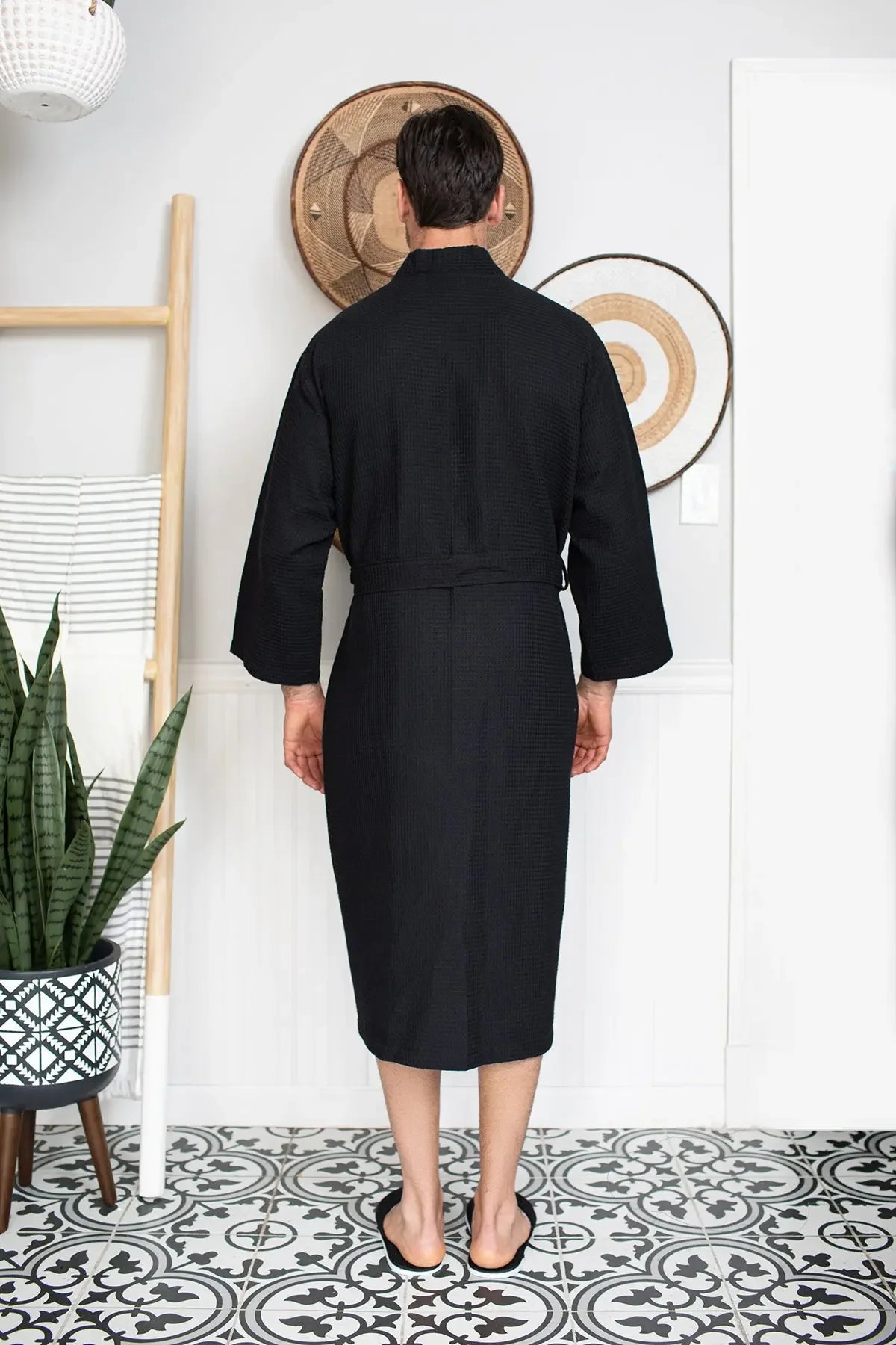 Waffle Spa Bathrobe for Men -  Absorbent, Lightweight Lotus Linen