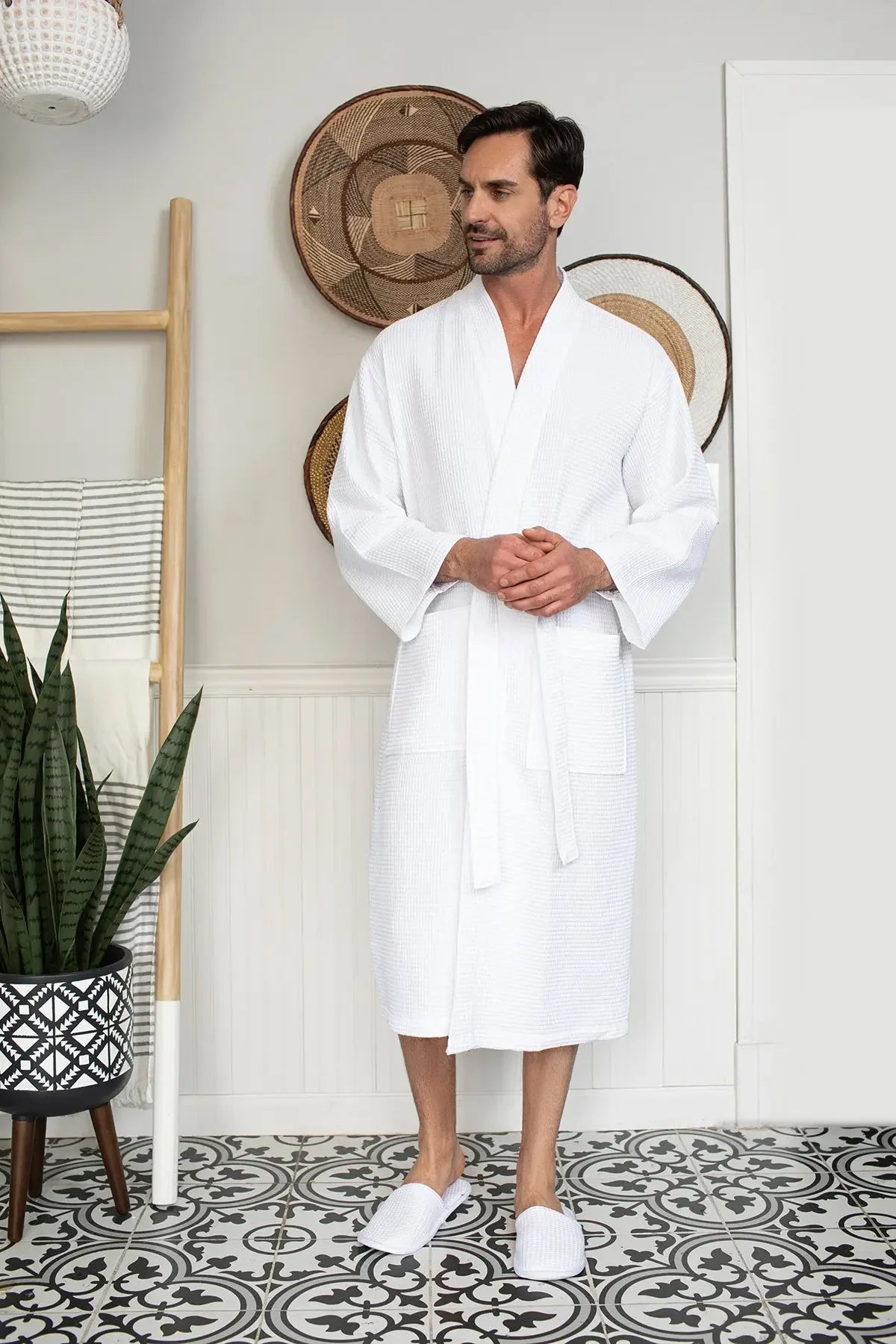 Waffle Spa Bathrobe for Men -  Absorbent, Lightweight Lotus Linen